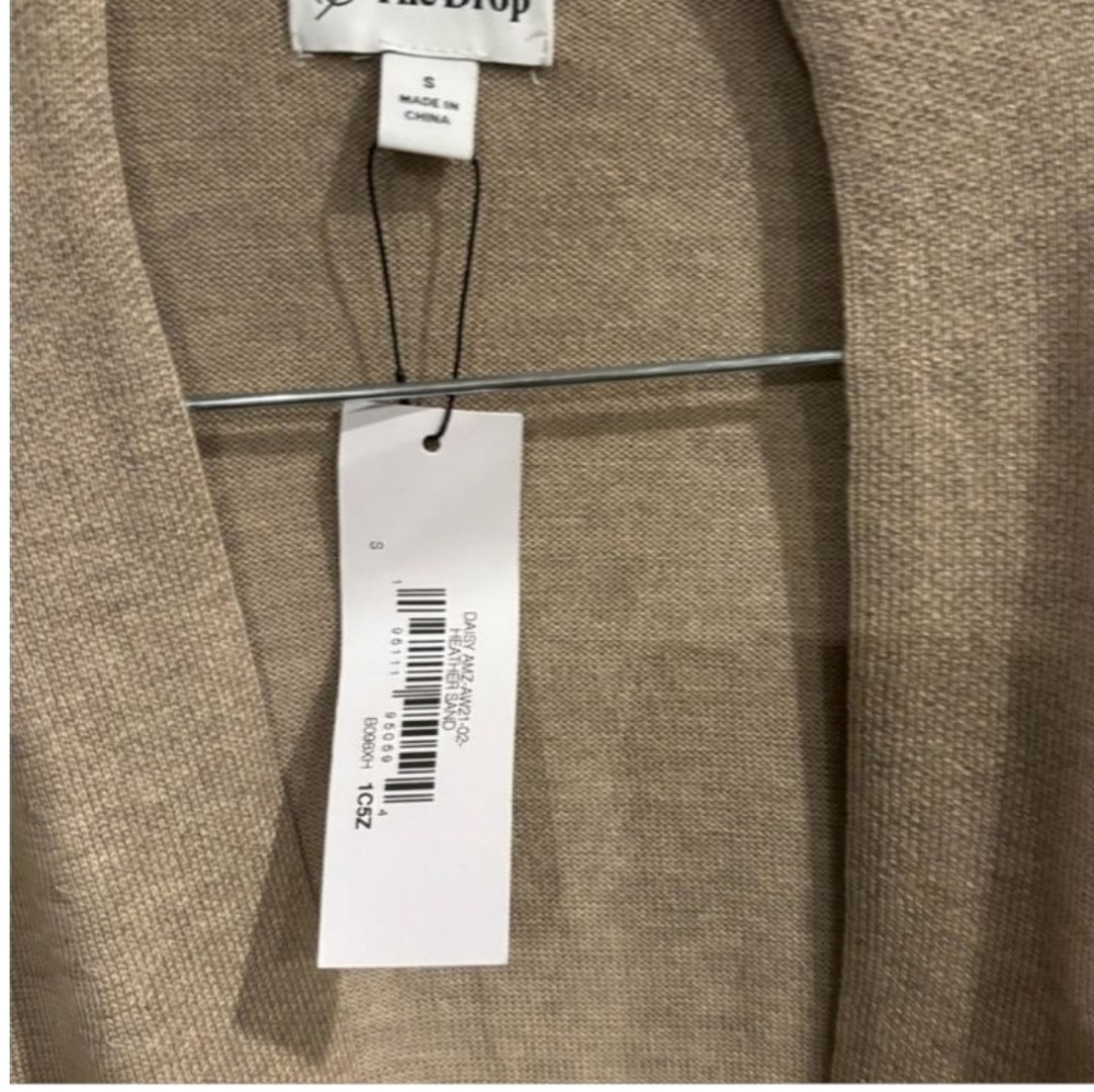 The Drop Heathered Oatmeal Open-Front Cardigan With Pockets NWT - Picture 4 of 5